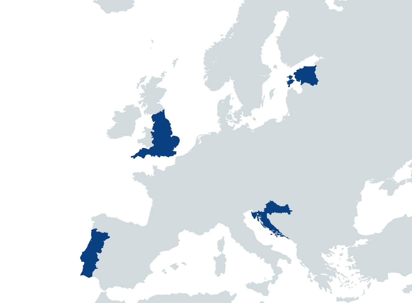 Map of Europe — the founding members are based in the United Kingdom, Estonia, Croatia and Portugal
